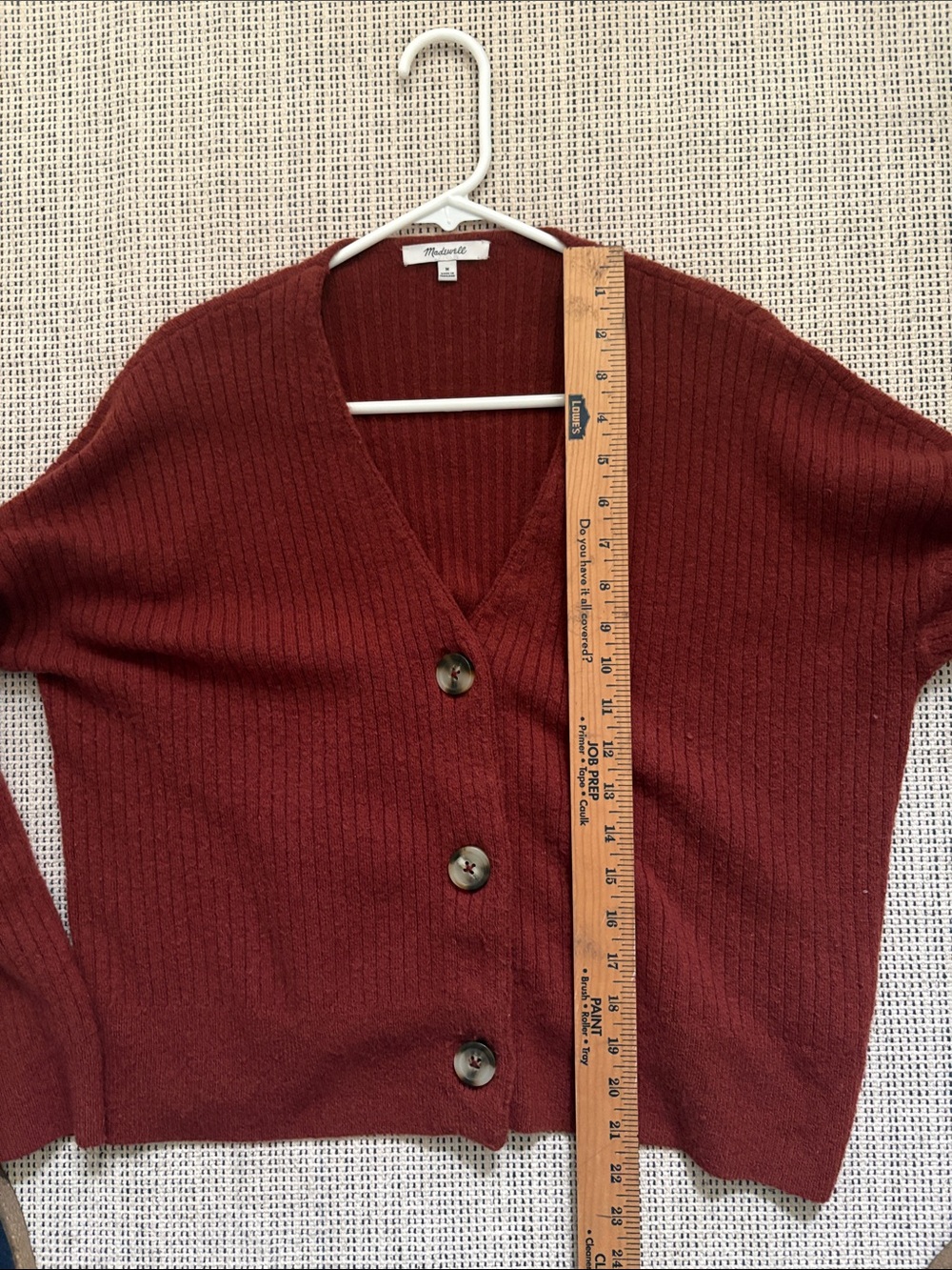 Madewell Cameron Rust Red Ribbed V-Neck Button Cardigan in Coziest Yarn - Picture 7 of 7